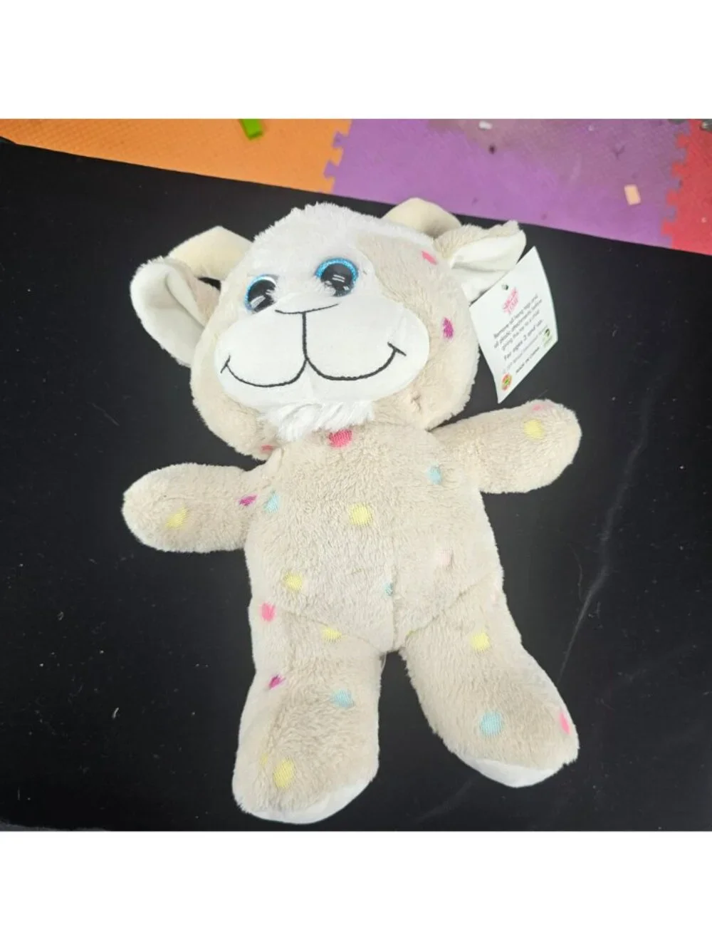 Sugar Loaf Beige Polka Dot Goat Plush Toy With Blue Glitter Eyes 2019
